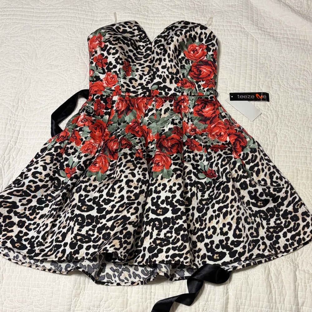 Teeze Me Black and Red Floral Leopard Dress